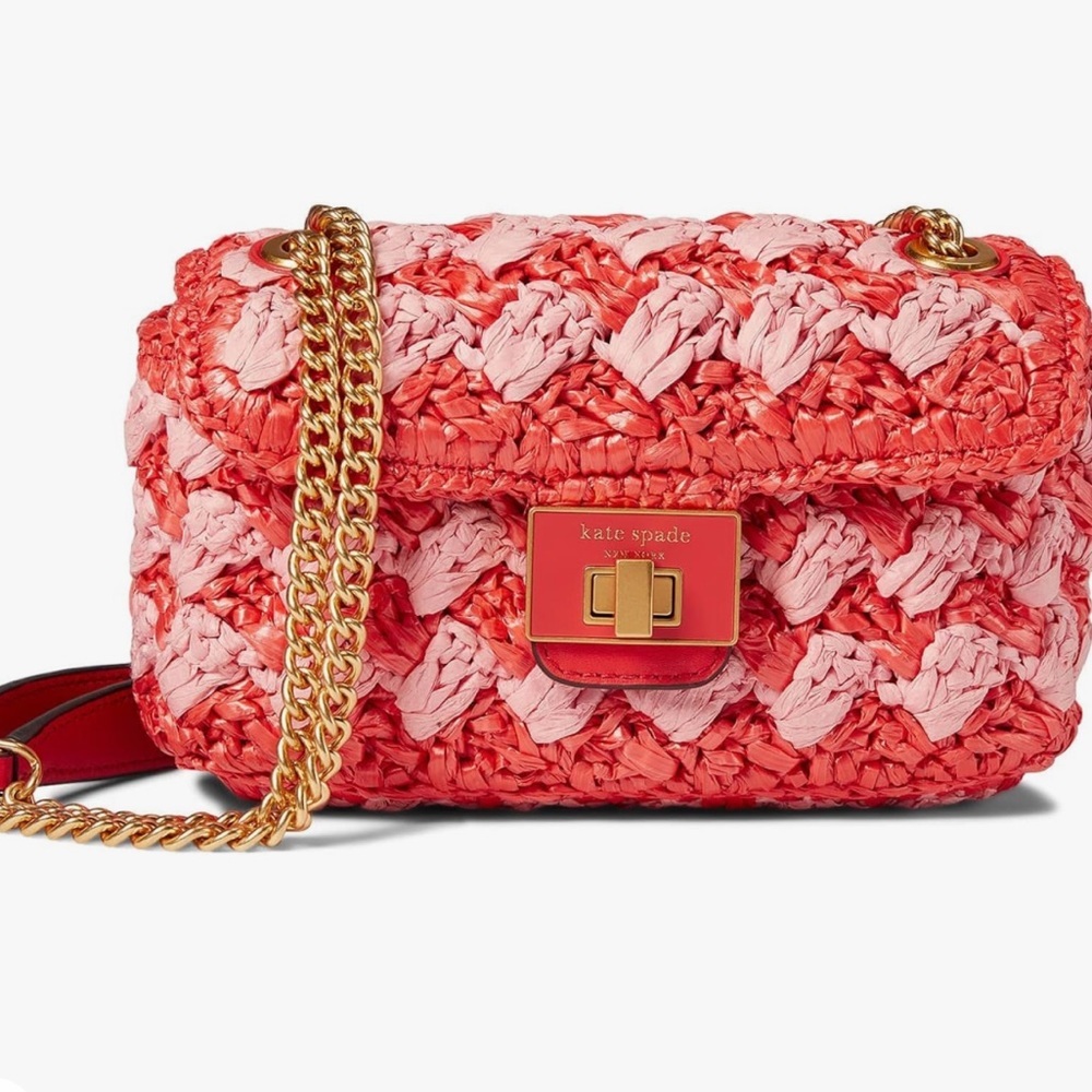 Kate Spade New York Evelyn Striped Crochet Raffia‎ Small Shoulder Ladybug Multi